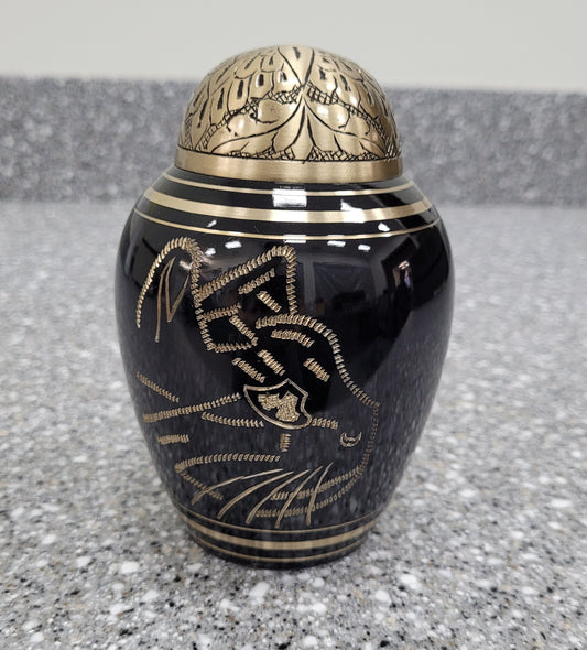 Engraved Kitty Faced Brass Urn